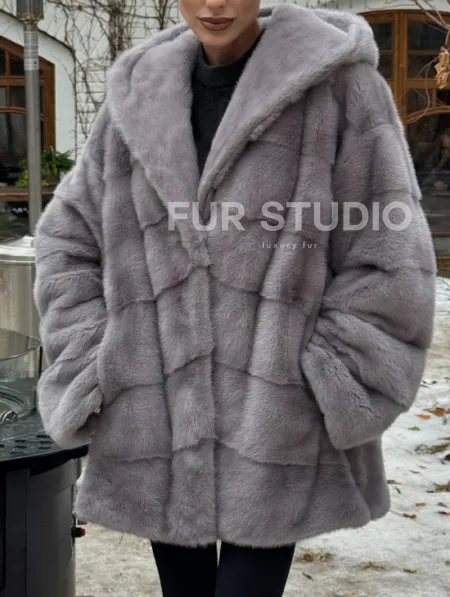 Полушубок норковый с капюшоном - фото 1