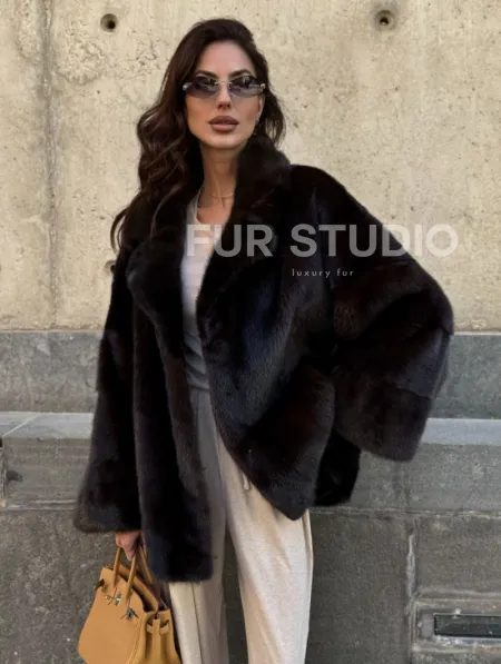 Норковая шуба в цвете махагон - фото 4