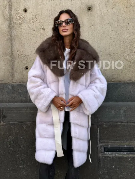 Шуба норковая  - капюшон куница - фото 12