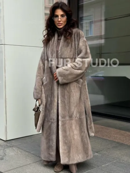 Длинная норковая шуба - фото 0