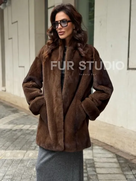 Коричневая шуба из норки - фото 5