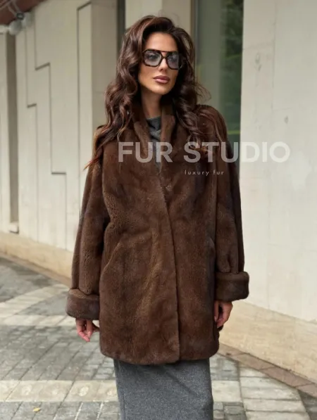 Коричневая шуба из норки - фото 6