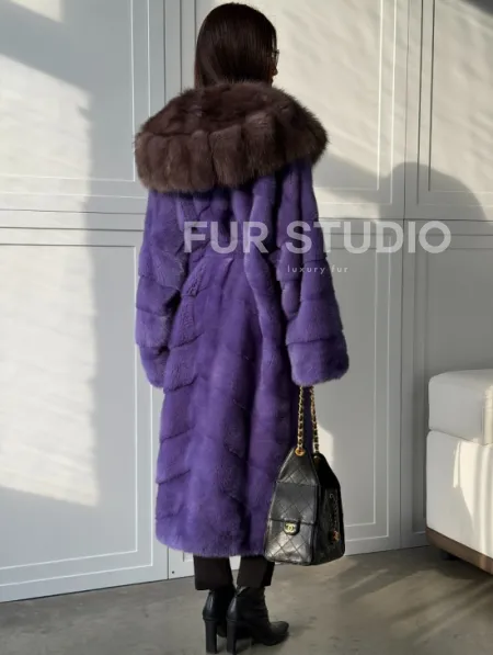 Фиолетовая норковая шуба - фото 3