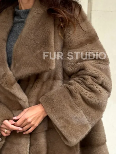 Норковая шуба бежевая - фото 1