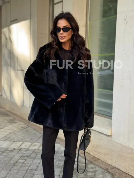 Шуба куртка из норки - черная - фото 7