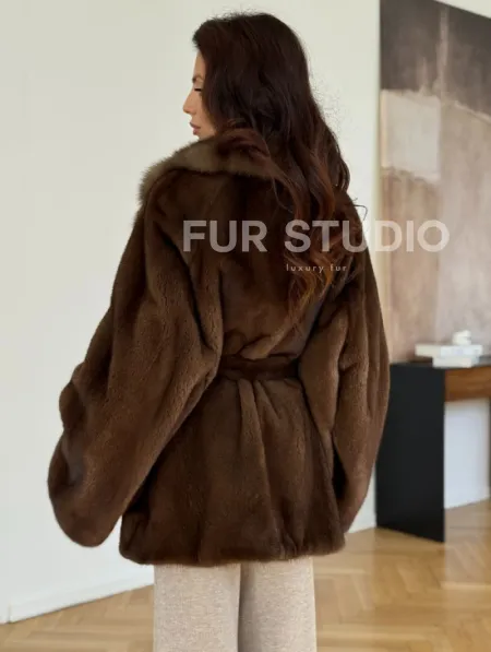 Норковый полушубок - цвет соболь - фото 5