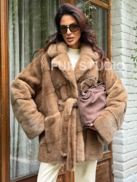 Полушубок норковый (бежевый) - фото 0