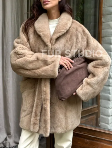 Норковый полушубок с воротником шаль - фото 2