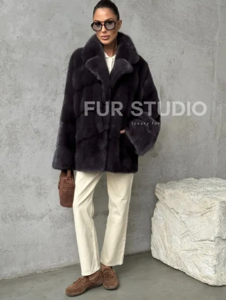 Меховой полушубок из норки  графит - фото 2