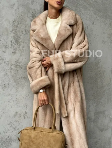 Длинная норковая шуба пастель - фото 4