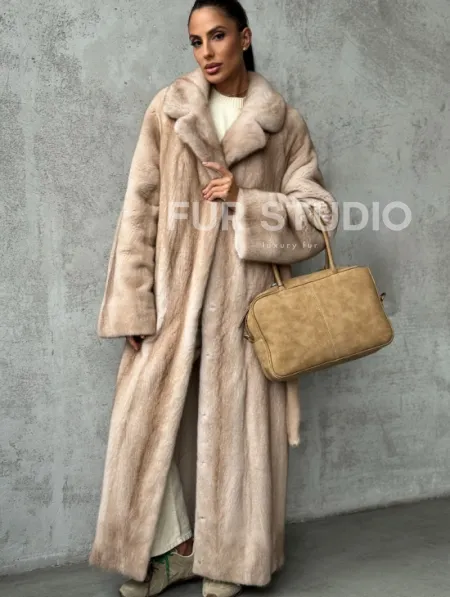Длинная норковая шуба пастель - фото 7