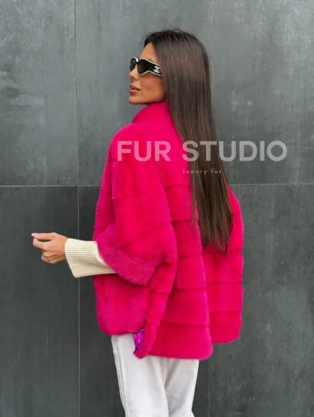 Норковая кофта на молнии - фуксия - фото 6