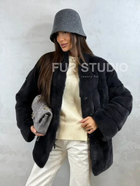 Полушубок норковый - темный графит - фото 0