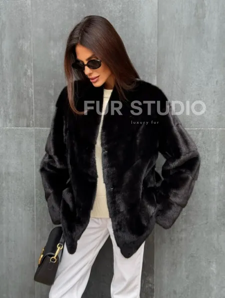 Черный норковый полушубок - фото 5