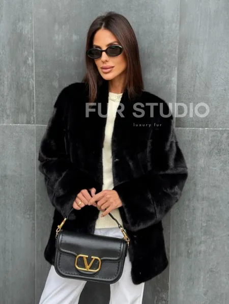 Черный норковый полушубок - фото 3