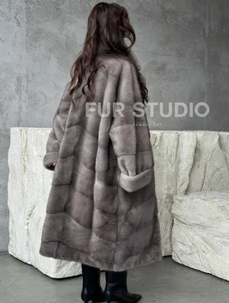 Серая норковая шуба oversize - фото 3