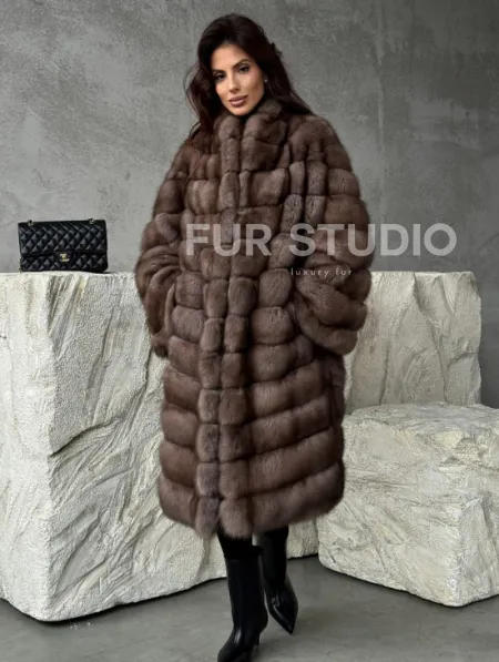 Шуба из куницы V-образный воротник - фото 7