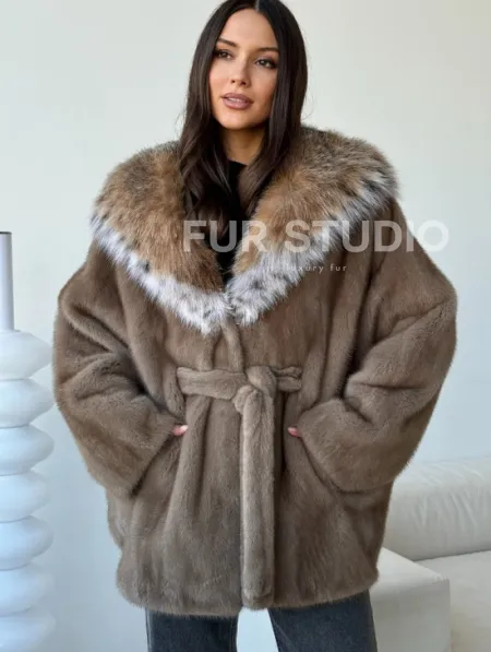 Норка - шуба летучая мышь с капюшоном рысь - фото 4