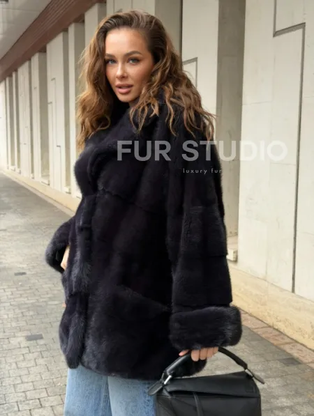 Норковый полушубок - английский воротник - фото 5