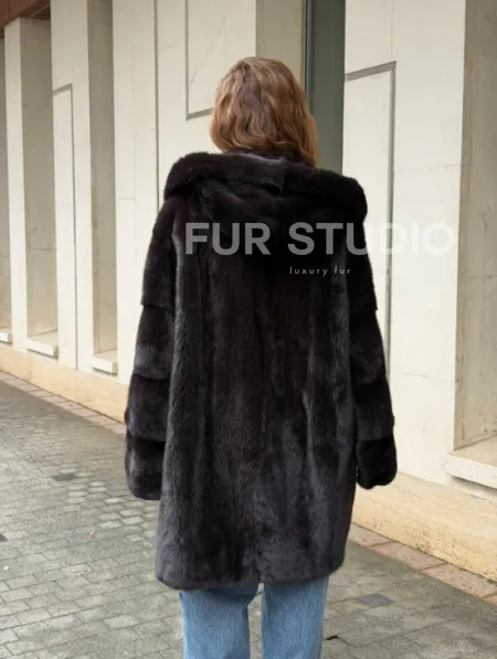 Норковая шуба с капюшоном - фото 12