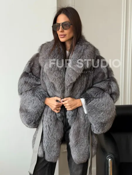 Шуба - пончо из лисы - фото 8