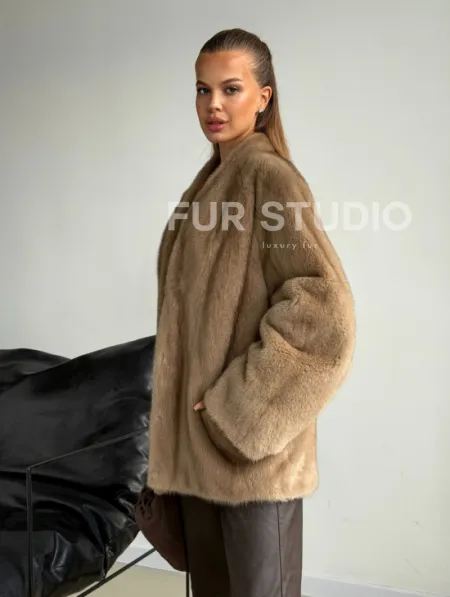Норковый полушубок V-образный воротник - фото 9