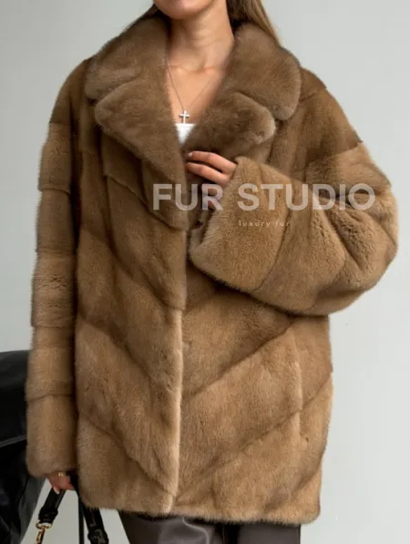 Норковый полушубок - английский воротник - фото 2