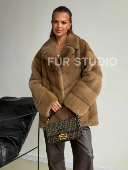 Норковый полушубок - английский воротник - фото 0