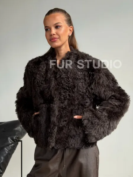 Дубленка кроп-топ из овчины калган - фото 5