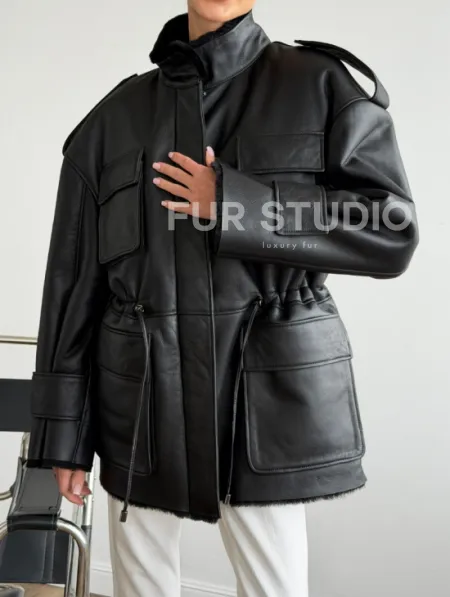 Черная куртка - дубленка из испанского мериноса - фото 3