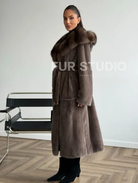 Шуба норковая длинная с капюшоном - фото 8