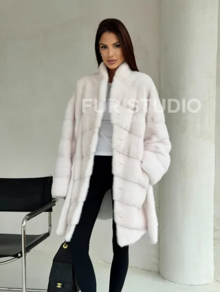 Белая шуба-кимоно, мех норка - фото 11