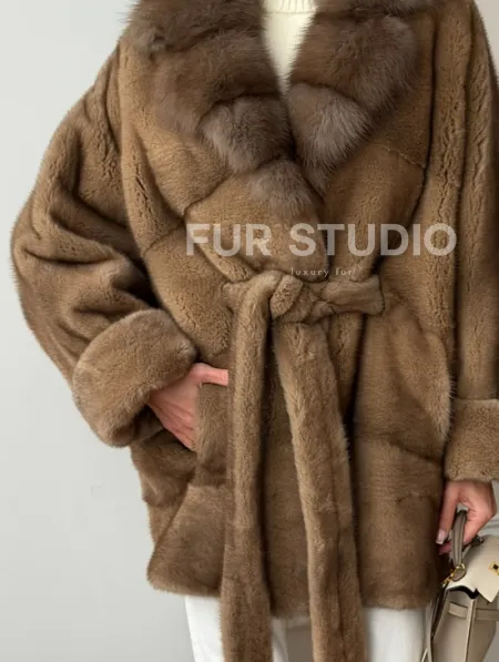 Шуба норка - воротник куница - фото 3