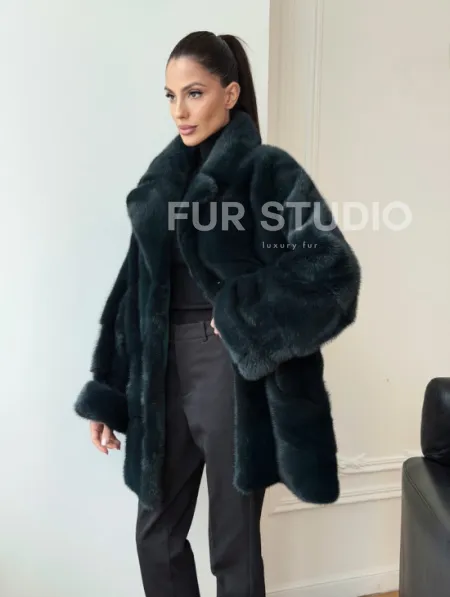 Зеленая норковая шуба - жакет - фото 11