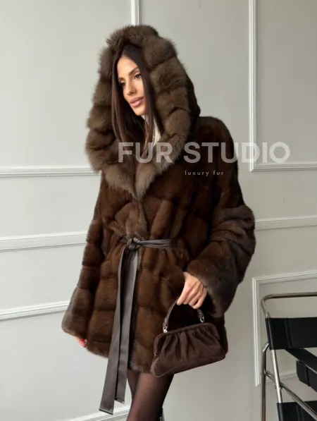 Шуба норка - кимоно с капюшоном - фото 12