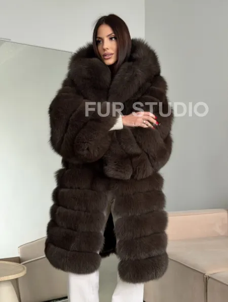 Шуба из песца с капюшоном - фото 11