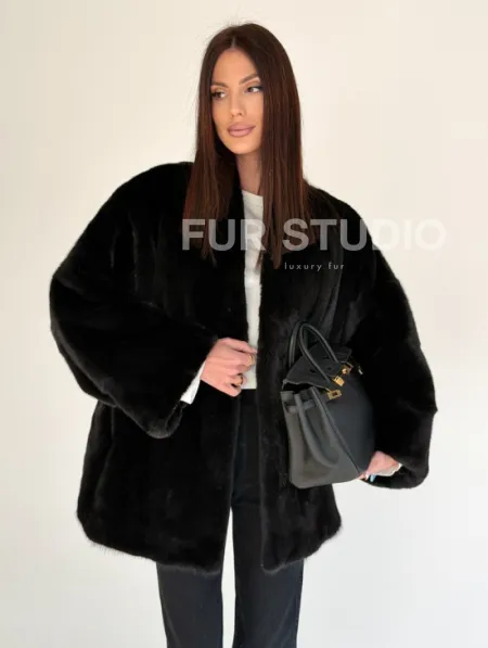 Женский норковый жакет - черный - фото 3