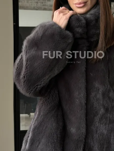 Меховой норковый жакет (серый) - фото 4