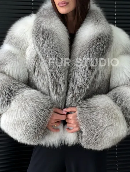 Шуба из меха арктической лисы - белая - фото 2