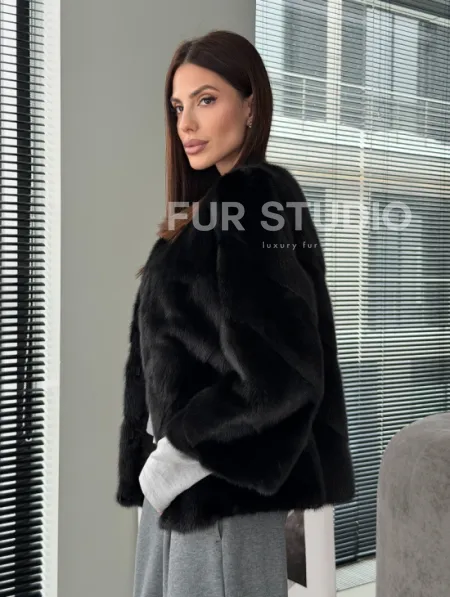 Норковый жакет - цвет черный - фото 4