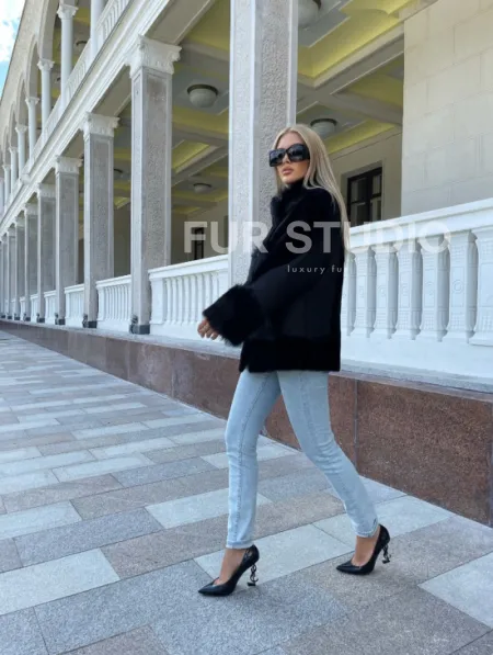 Черная дубленка из натуральной овчины - фото 3