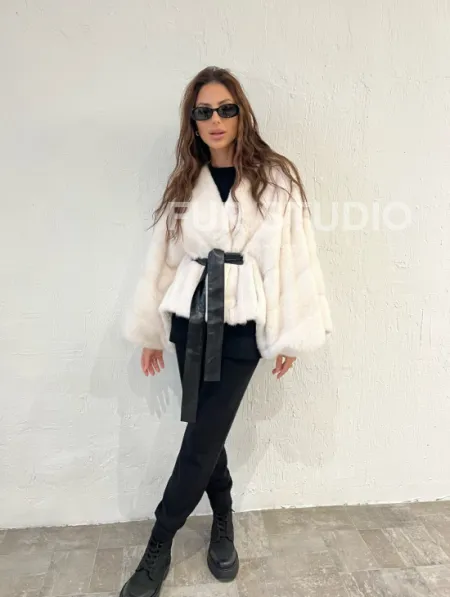 Белое болеро (жакет) из меха норки - фото 8