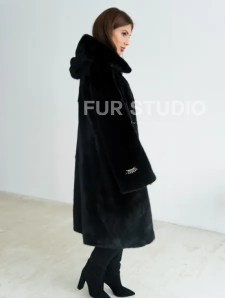 Норка BLACKGLAMA пластины с капюшоном - фото 4