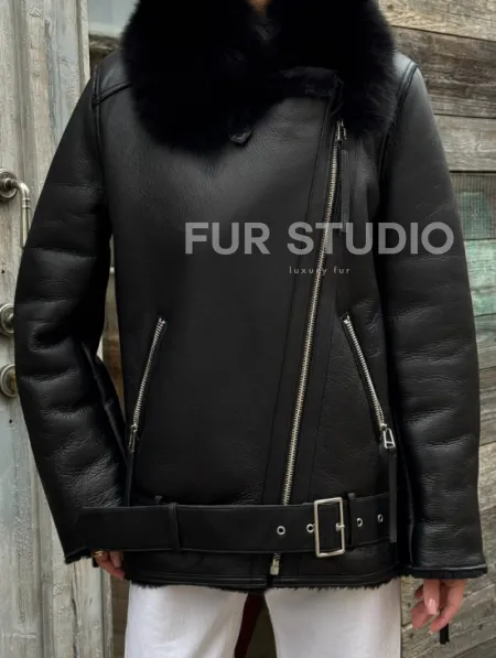 Дубленка из натуральной овчины с мехом песца - фото 2