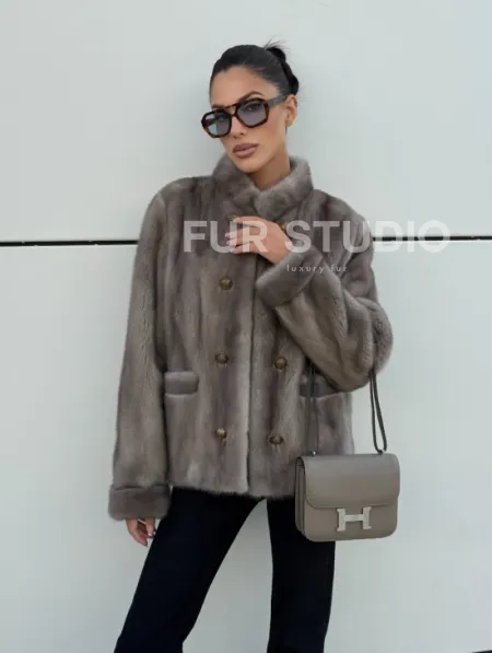 Жакет норковый в цвете сапфир - фото 5