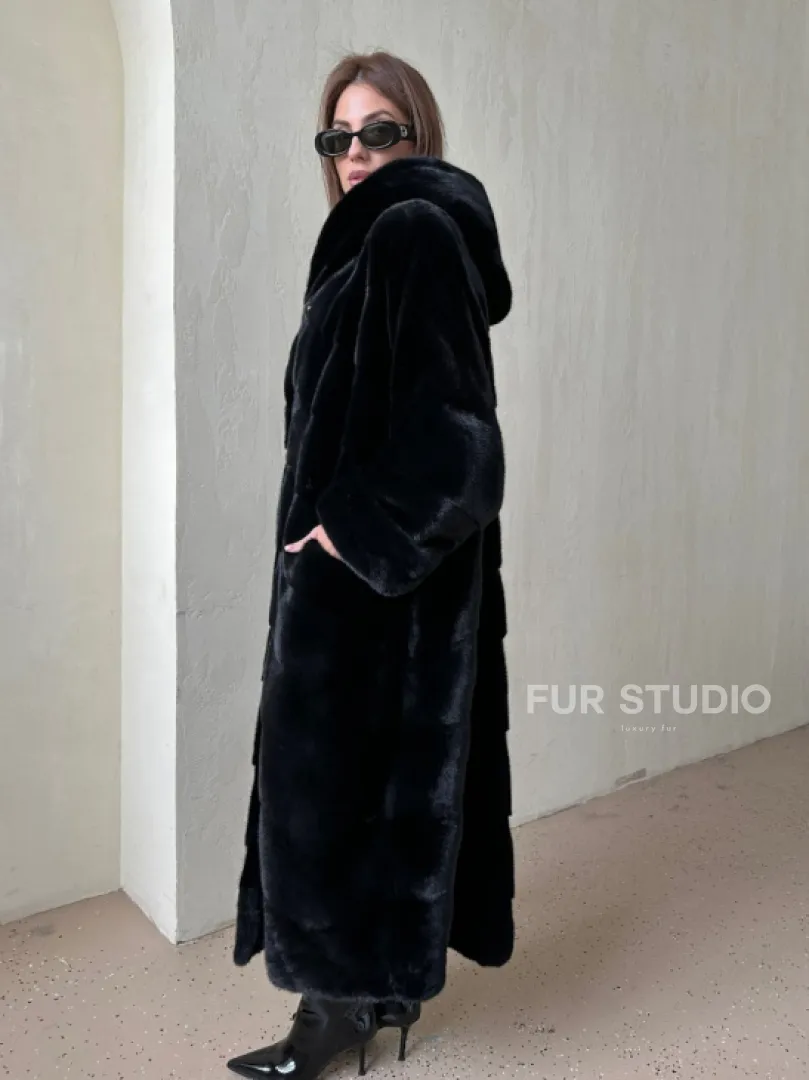 Шуба из аукционной норки VELVET, паркет с капюшоном - фото 3