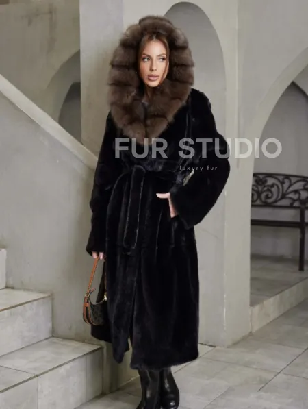 Норка BLACKGLAMA пластины капюшон куница - фото 0