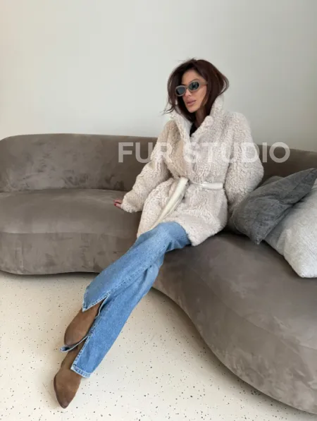 Двусторонняя дублёнка - шуба, мех тиградо английский воротник - фото 14