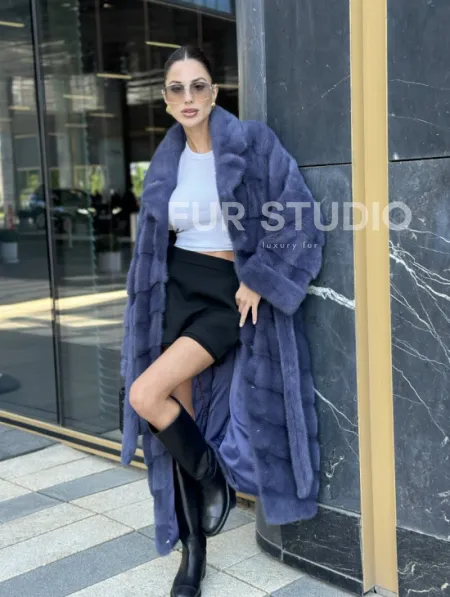 Норковая шуба с английским воротником - цвет джинс - фото 11