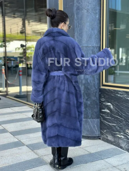 Норковая шуба с английским воротником - цвет джинс - фото 7
